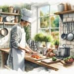 Preparing a meal in the kitchen