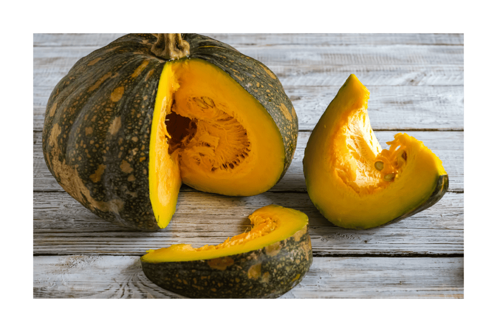 Cut Kabocha Squash on a plank