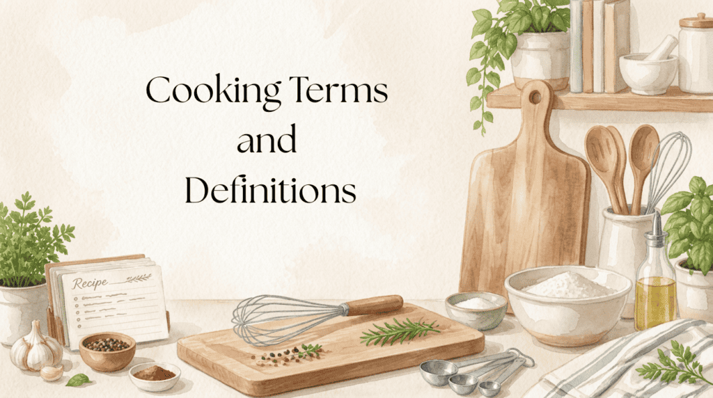 Kitchen tools and cooking terminology illustration cooking terms and definitions