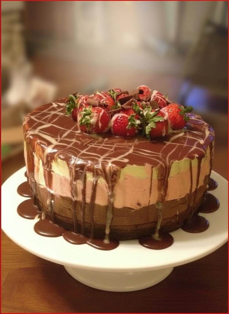 whole 4-layer berry mousse cake with chocolate ganache